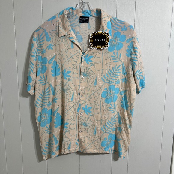 FRIENDS Other - Friends Button Down Shirt Mens 2XL Tan Blue Tropical Floral Hibiscus NWT 90s